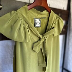 Quirky Anthropologie Dress by Girls from Savoy 100% Silk Chartreuse